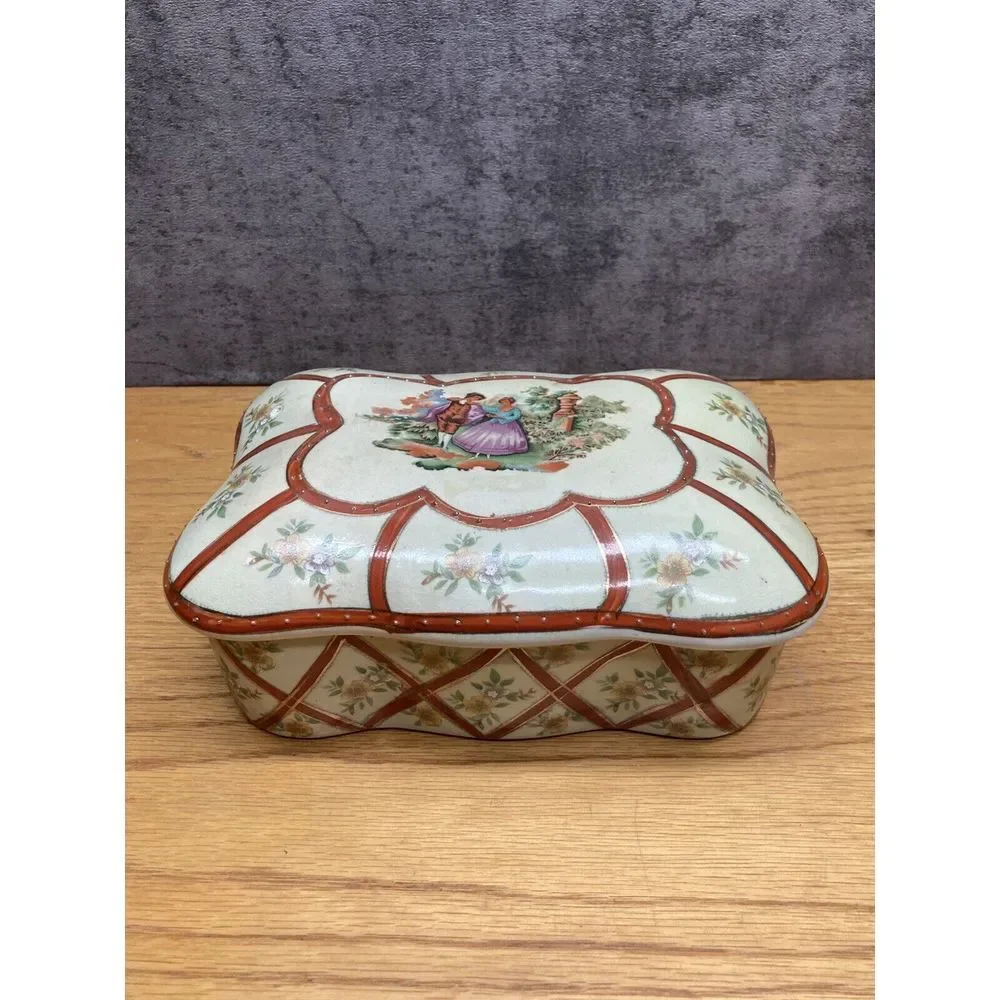 Old Victorian Jewelry Box Vanity‎ Trinket Keepsake Dresser Antique Glass Vintage